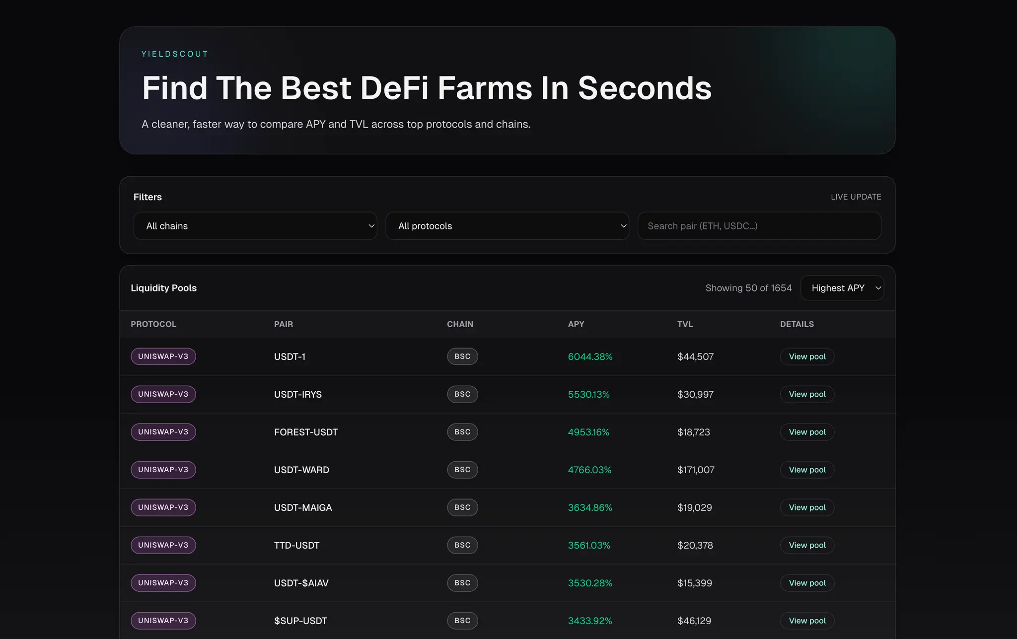 DeFi Yield Aggregator Dashboard screenshot